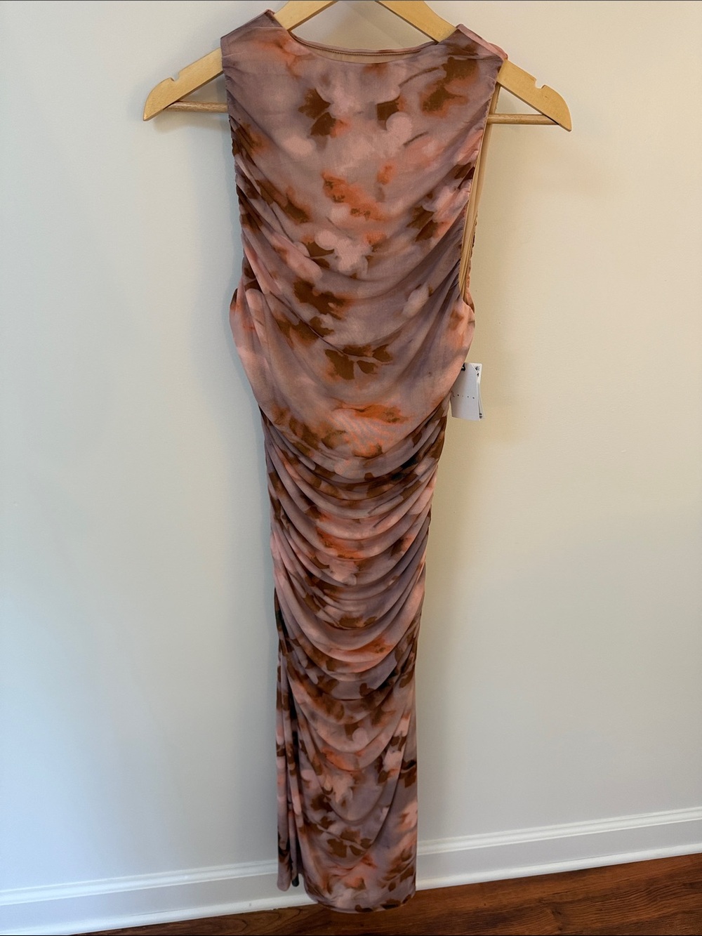 Leith Pink and Brown Floral Ruched Maxi Dress
